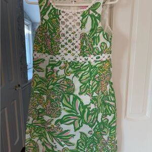 Lilly Pulitzer Green and Pink Leaf Print dress